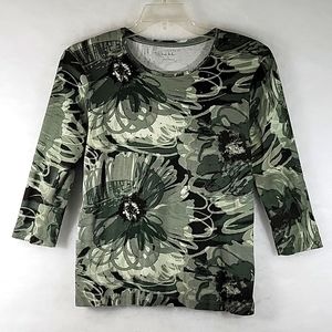 Nichole Miller Nicki Embellished 3/4 Sleeve Floral Top Size L